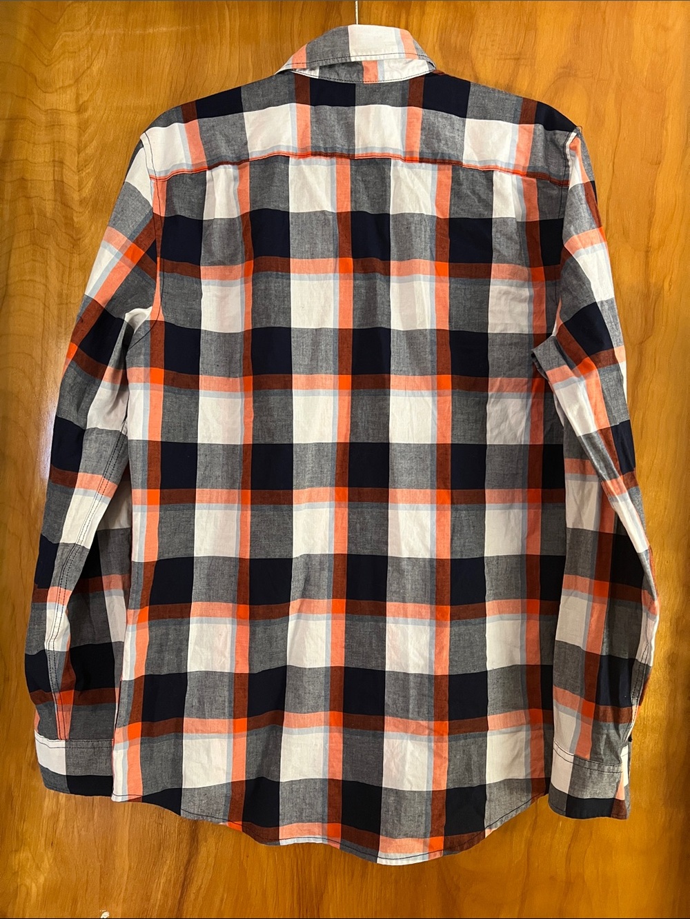 GAP Men's Slim Fit Navy Orange White Plaid Button-Down Shirt - Picture 3 of 4